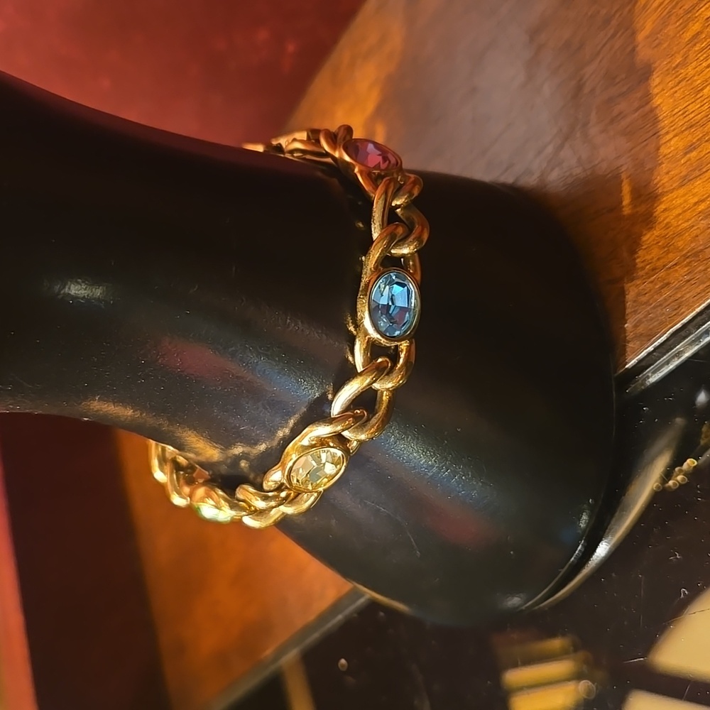 Vintage Swarovski Swan Logo Gold-tone Multi-color Crystal Chain Bracelet 7.25" - Picture 4 of 13